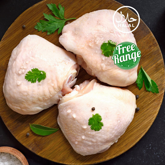 Free Range Chicken Thigh Bone in Skin On 1lb / 2-3 Thighs per pack - 4Grocery